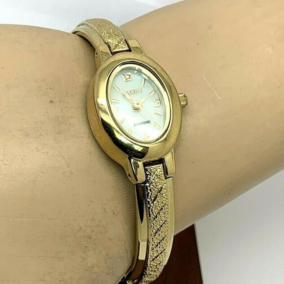 Elgin Women's Watch EG8074 Mother of Pearl Diamond Dial Gold Tone Steel Petite - Picture 6 of 13